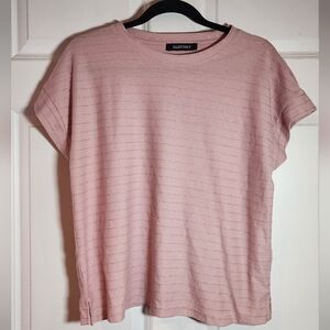 Ellen Tracy Pink Sparkle Striped Short Sleeve Top L